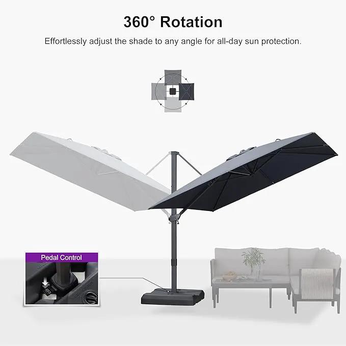 PURPLE LEAF 9' × 9' Patio Cantilever Umbrella with Base Outdoor Square Adjustable Offset Umbrellas with 360-degree Rotation and 8 Heavy Duty Metal Ribs for Garden Deck Pool Grey by GreenHaven Gardens
