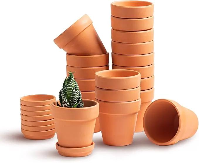 3 inch Terracotta Clay Pots Pack of 18, Small Plant Pots with Drainage Holes and Saucers, Mini Nursery Plant Pots for Succulents, Cactus, Indoor,Outdoor,Halloween Decor by GreenHaven Gardens
