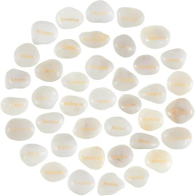 Fabbay Engraved Inspirational Stones Encouragement Motivational Rocks with Words Garden Positive Gift for Christmas Thanksgiving(White,40 Pcs) by GreenHaven Gardens