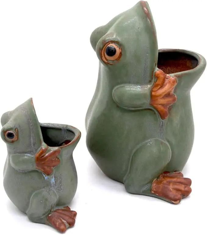 7" Ceramic Frog Shaped Plant Pot/Bonsai Pot/Flower Pot/Succulent Planter/Candy Dish/Pencil Holder Frog Decor Multipurpose Pot by GreenHaven Gardens