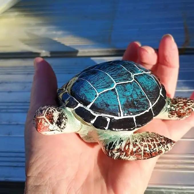 Small Turtle Figurine Sea Turtle Figurine Little Resin Turtle for Garden Decor Blue Turtles Figure Outdoor Outside Pond Ornaments Decorations Mini Statue Valentine's Day Gifts Blue by GreenHaven Gardens