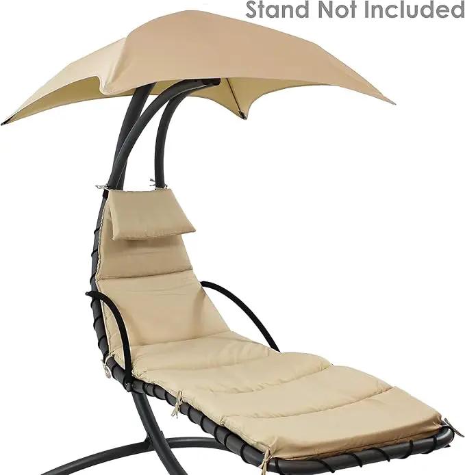 Weatherproof Replacement Cushion Pad and Umbrella for Hanging Lounge Chair Outdoor Chaise Hanging Hammock Chair - Long-Lasting, Fade-Resistant, Quick-Dry, Outdoor Lounge Replacement Set (Beige-) by GreenHaven Gardens
