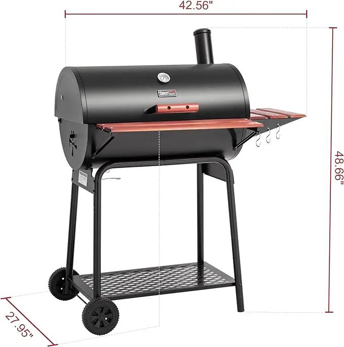Royal Gourmet CC1830V 30 Barrel Charcoal Grill with Wood-Painted Side Front Table, 627 Square Inches Cooking Space, for Outdoor Backyard, Patio and Parties, Black by GreenHaven Gardens