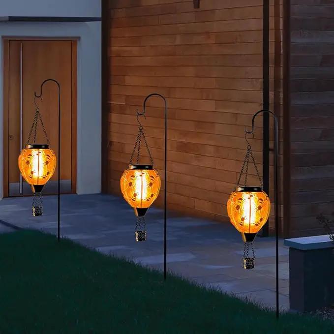 Starsoul Hot Air Balloon Solar Lantern Bee Glass Hanging Outdoor Hot Air Balloon Solar Flickering Flame Light Waterproof Garden Patio Yard Party Decorations by GreenHaven Gardens