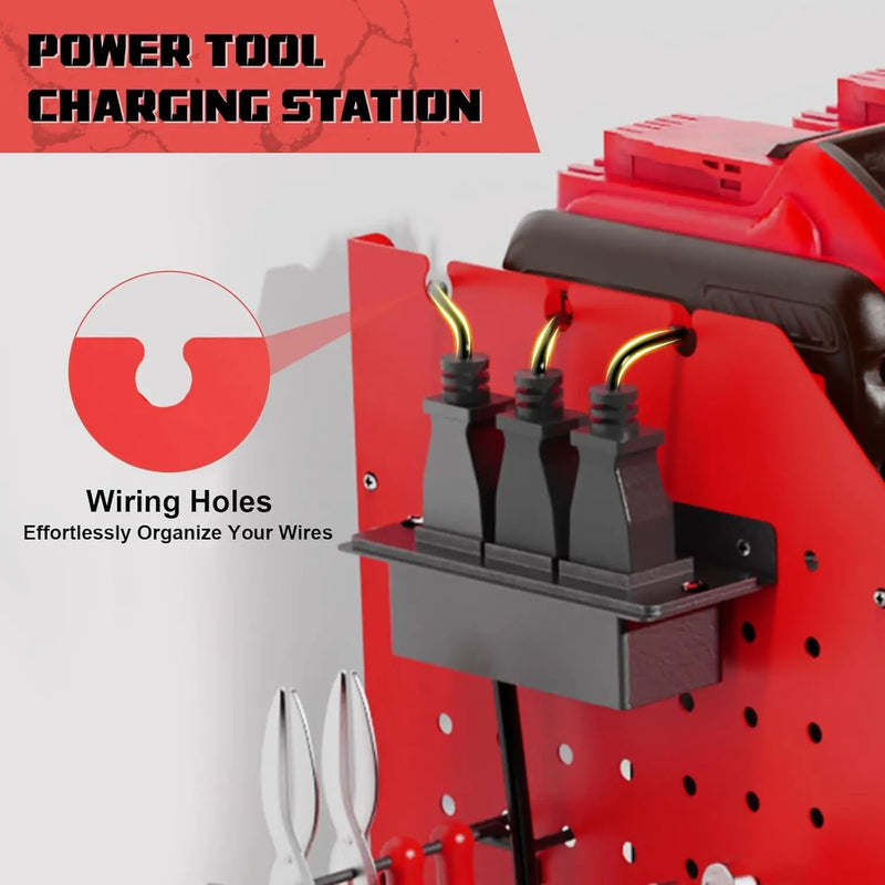 Power Tool Organizer Wall Mount with Charging Station, 45.5" Expanded Garage Wall Tool Organizer with 4 Pegboard Hooks, 6.5FT Outlet Power Strip, Large Garage Storage Rack for Impact Wrenches by GreenHaven Gardens