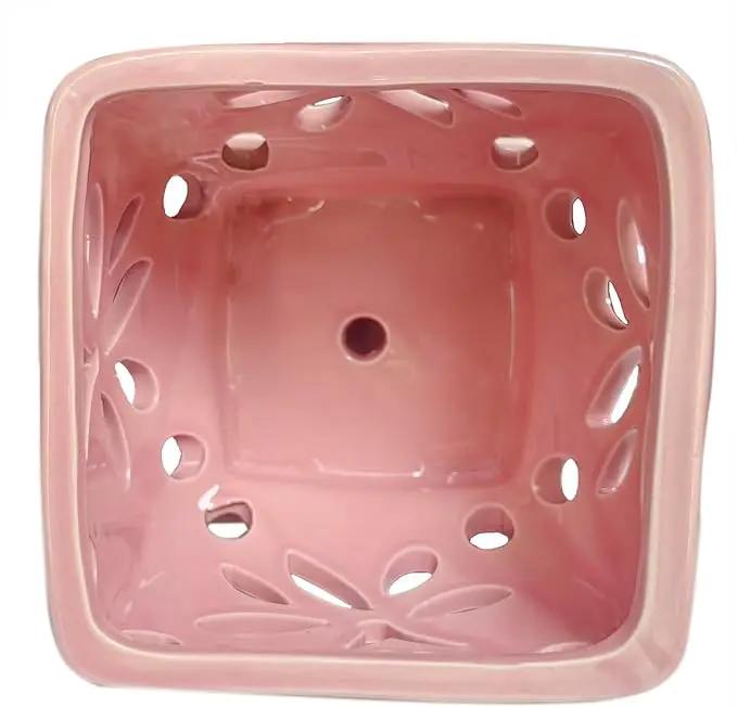 Orchid Pots with Holes Square Ceramic Orchid Planter Pots 5.5 inch (Pink) by GreenHaven Gardens