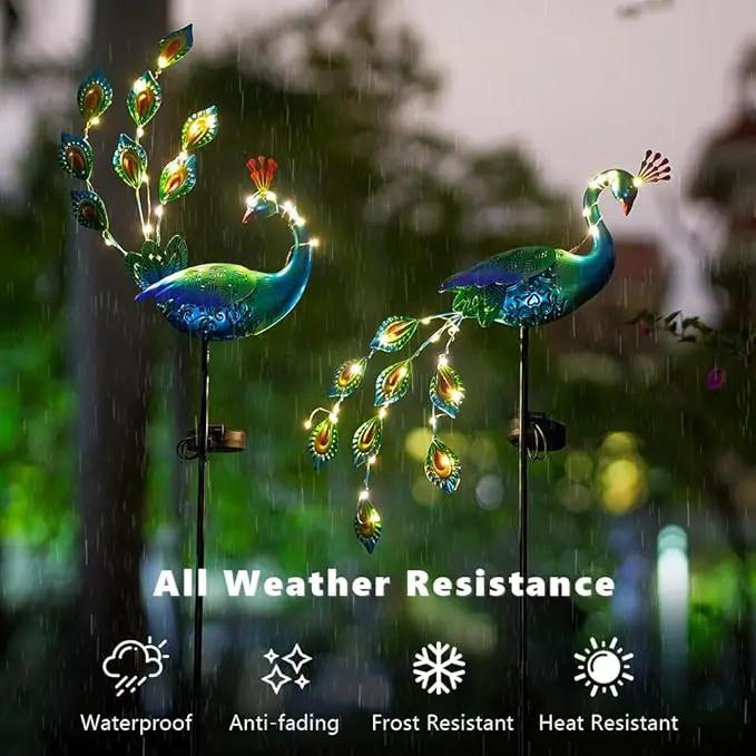 VEWOGARDEN 2 Pack Solar Stake Lights Outdoor Waterproof Metal Peacock Solar Lights for Yard Garden Patio Pathway Walkway, Blue by GreenHaven Gardens