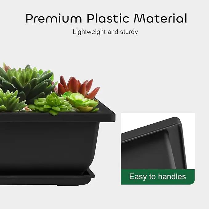 GROWNEER Bonsai Training Pots with Drainage Trays 3 Packs 6.5 Inch, Durable Bonsai Tree Starter Set Kits with Repotting Mat Small Indoor Outdoor Growing Pot Rectangle Planter, Built in Mesh by GreenHaven Gardens