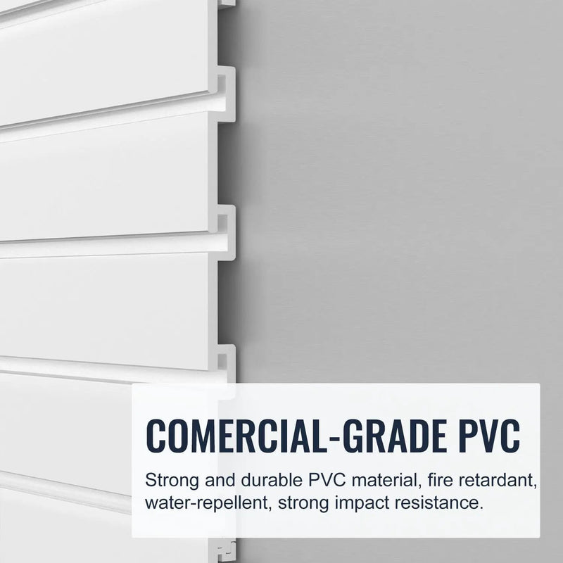 Slatwall Panel Garage Organizer PVC Slatwall Heavy Duty Wall Mounted Rack, Interlocking Slat Wall Panels for Tool Organization Peg Board(White 4 x 4 ft) by GreenHaven Gardens