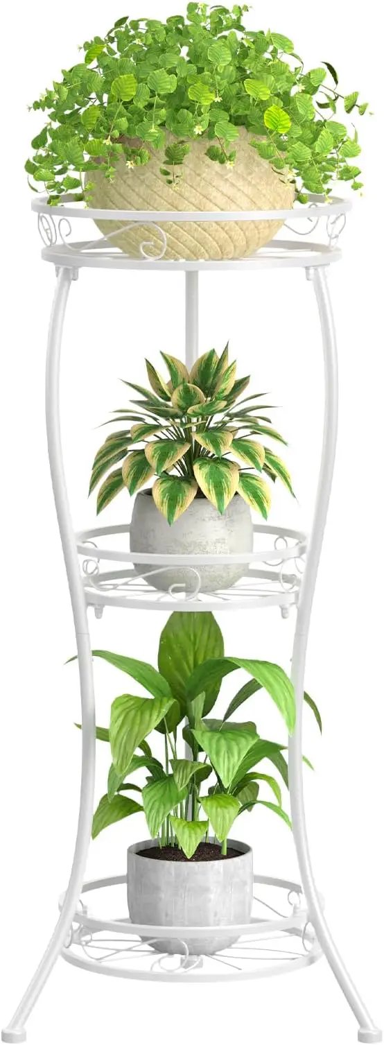KMOTASUO 3 Tier Tall Metal Plant Stand, 34 Inch Plant Stands Indoor Outdoor, Rustproof Wrought Iron Flower Pot Holder Display Rack for Corner Patio Garden Balcony Living Room(White) by GreenHaven Gardens