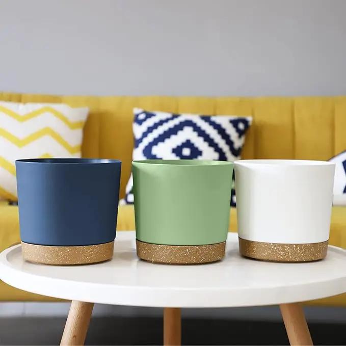 ZMTECH Set of 6 Self Watering Plastic Plant Pots, 6.5in Diameter x 6.1in Height, Modern Decorative Flower Pots for Indoor Outdoor House Plants, Succulents, Flowers (White+Green+Blue) by GreenHaven Gardens