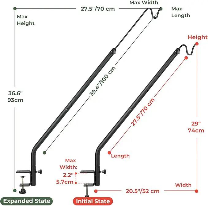 Kingsyard 2 Pack Heavy Duty Deck Hook, 27"-39" Adjustable Metal Deck Railing Hooks for Hanging Bird Feeders, Planters, Suet Baskets, Lanterns, Wind Chimes, Clamp Mounted by GreenHaven Gardens