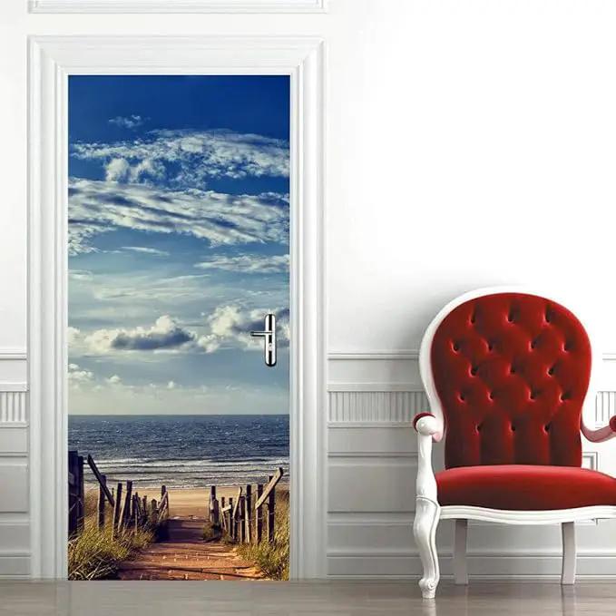 3D Door Stickers Murals Peel and Stick - Beach Road Wallpaper Self-Adhesive Decals - Removable PVC Waterproof Poster for Bedroom Living Room Decoration 33.9" x 78.7" by GreenHaven Gardens