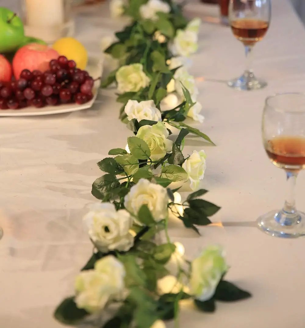 JUSTOYOU 2 Pack (15.8FT) Fake Rose Garland, Artificial Rose Vines Flowers Hanging Silk Rose Vine Wedding Home Backdrop Party Arch Arrangement Decoration by GreenHaven Gardens
