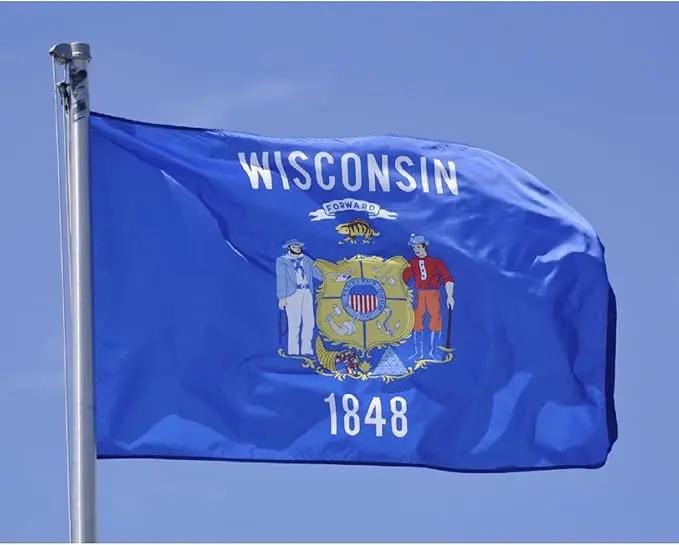 TOPFLAGS Wisconsin Flag 4x6 Outdoor WI State Flags Embroidered Longest Lasting Heavy Duty Polyester Stronger Brass Grommets 4 Stitched Hemming Perfect for Outside by GreenHaven Gardens