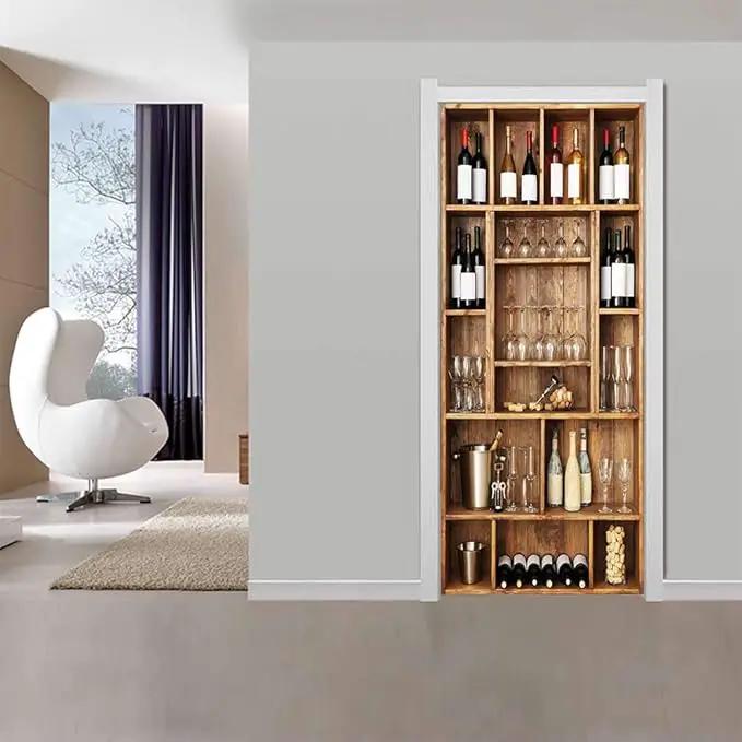 3D Door Wallpaper Self-Adhesive Door Sticker - Wine Cabinet - Door Film Poster Premium PVC Waterproof Wall Sticker for Bedroom Living Room Door Decoration Wallpaper 80 x 200 cm by GreenHaven Gardens