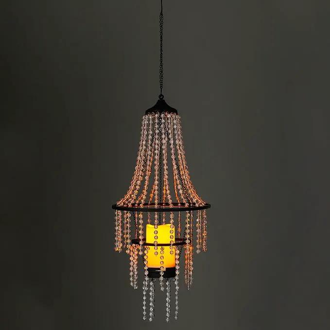 Battery Operated Hanging Chandelier Outdoor Indoor, 28” Modern Acrylic Crystal Hanging Beaded Lantern with Led Candle Light, Pendant Lights Decor for a Gazebo, Garden, Backyard, Patio, Balcony, Porch by GreenHaven Gardens