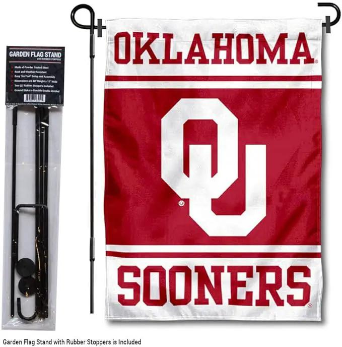 College Flags & Banners Co. Oklahoma Sooners Garden Flag with Stand Holder by GreenHaven Gardens