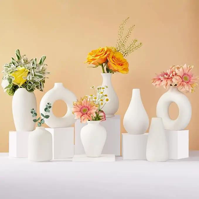 Ceramic Bud Vase Set of 8, Small Vase for Flowers, White Mini Bud Vase in Bulk for Centerpieces, Rustic White Ceramic Vase Set for Flowers, Room Décor, Wedding Party by GreenHaven Gardens