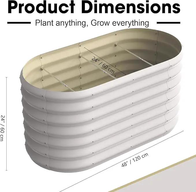 4x2x2ft Oval Galvanized Raised Garden Bed Kits Outdoor Large Metal Modular Planter Box 9-in-1 Raised Beds for Gardening,Vegetables,Fruits,Flowers & Herbs (White) by GreenHaven Gardens