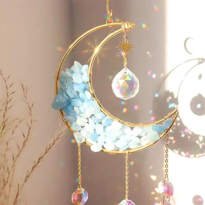 Crystal Suncatcher Hanging Moon Sun Light Catcher with Glass Prisms for Window Natural Kyanite Crystal Decor Home Indoor Making Rainbows by GreenHaven Gardens