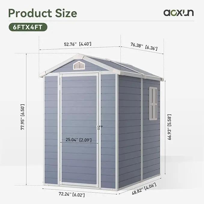 Aoxun 4'x6' Resin Outdoor Storage Shed Utility Tool Shed Storage House, Multi-Purpose Utility Tool House Applicable for Bike, Clutter Storage for Backyard, Patio - Gray by GreenHaven Gardens