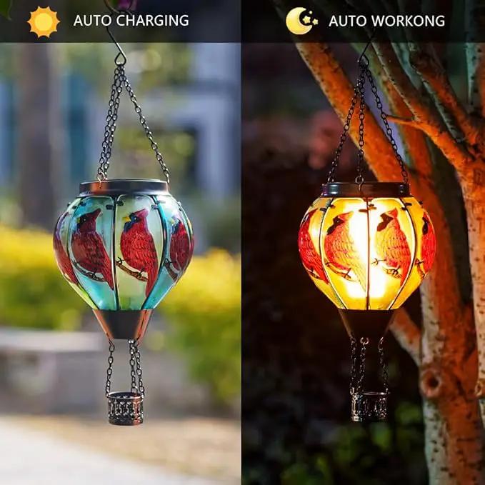 Starsoul 2 PC Cardinal Hot Air Balloon Solar Lantern with Flame Glass Outdoor Hanging Hot Air Balloon Solar Light Waterproof Garden Patio Yard Party Decorations by GreenHaven Gardens