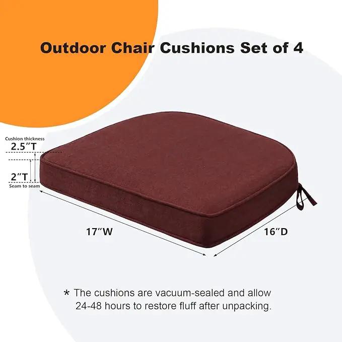 Sunbrella Round Corner Seat Cushions, 17" x 16" x 2", Set of 4, Indoor Outdoor Water Repellent Universal Chair Pads with Ties for Patio Furniture, Garden Dining Chairs, Spectrum Brick by GreenHaven Gardens