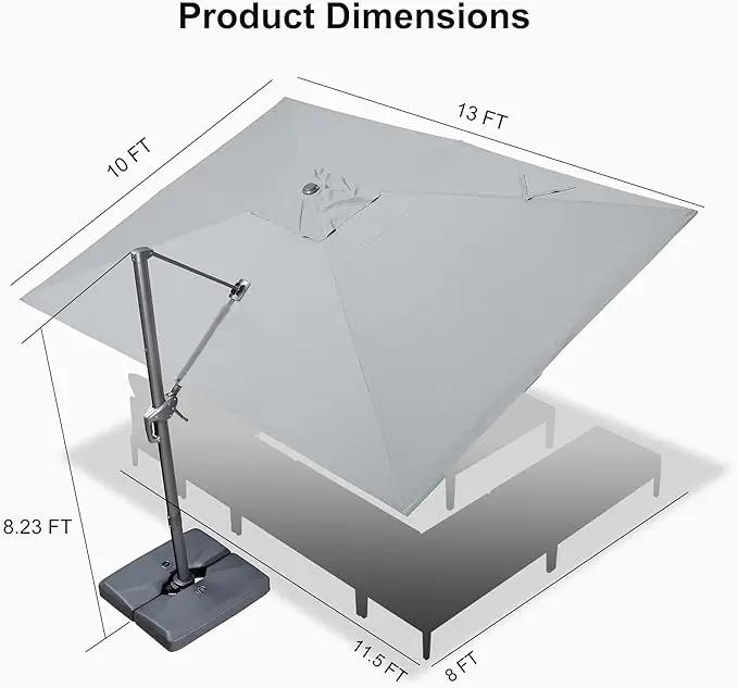 PURPLE LEAF 10' X 13' Patio Umbrella Large Rectangle Outdoor Aluminum Cantilever Umbrella with 3-Year Fade Resistance Recycled Fabric and 360-degree Rotation for Deck Pool Garden, Pebble Grey by GreenHaven Gardens