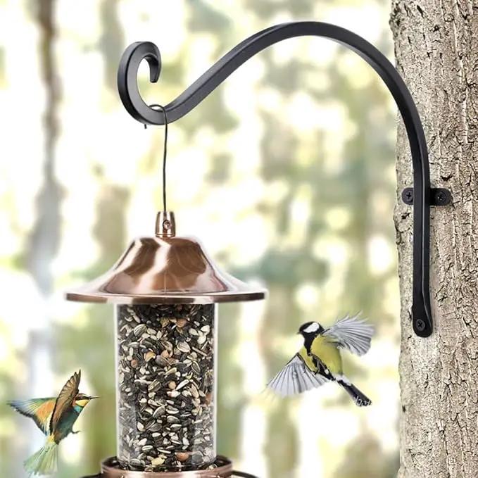 AJART Hanging Plant Hanger Outdoor: 12-Inch Metal Bird Feeder Wall Hooks - 4 Pieces Rust-Resistant Plant Bracket Hook for Hanging Flower Baskets by GreenHaven Gardens