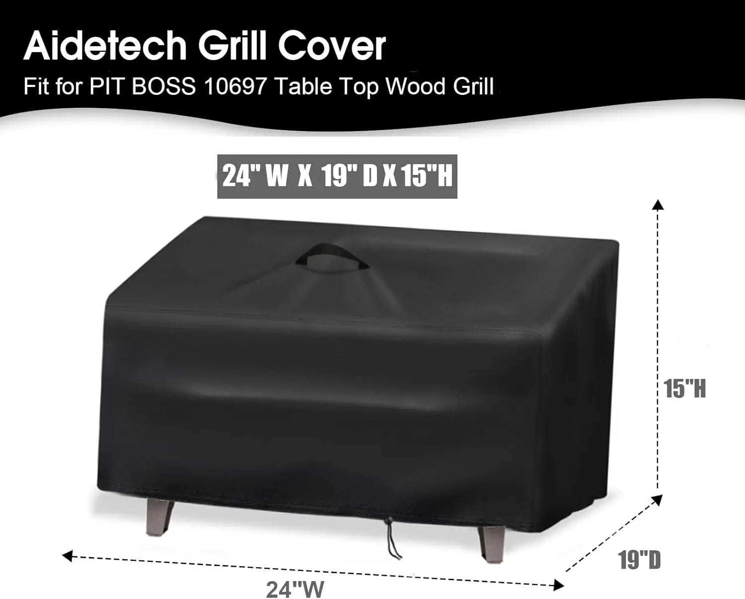 Grill Cover for Pit BOSS 10697 Table Top Wood Grill, Waterproof Gas BBQ Cover Protective Cover for Portable Smoker- 19" D x 24" W x 15" H, Black by GreenHaven Gardens