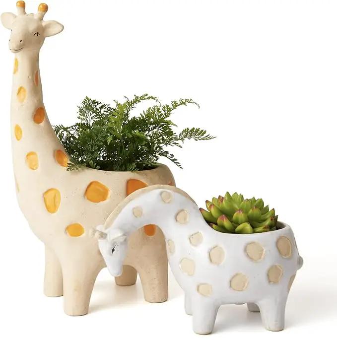 LA JOLIE MUSE Ceramic Giraffe Succulent Planter Animal Plant Pots - 11.4 + 4.9 Inch Tall Cute Rough Pottery Indoor Flower Pots, Home Decor by GreenHaven Gardens