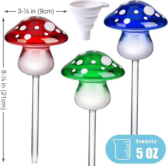 NiHome Glass Mushroom Plant Self Watering Globe Set of 3 Colors, Durable Hand-Blown Glass Bulbs Automatic Home Plant Hydration System for up to 3 Weeks, Easy Refill Design with Adjustable Flow Rate by GreenHaven Gardens