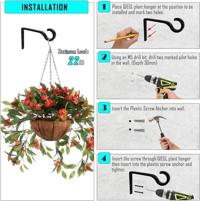 Hanging Plant Bracket 6inch Metal Plant Hook Shepherds Hook Decorative Wall Plant Hanger for Hanging Lanterns, Bird Feeder, Flower Basket, Home Decor Indoor & Outdoor (2, Gold Hammertone) by GreenHaven Gardens