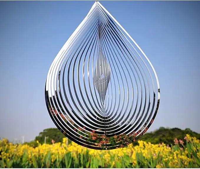 Wind Spinner 3D Stainless Steel Metal Sculptures Decorations, 3D Water Droplets Metal Wind Sculptures & Spinners for Indoor Outdoor Garden Decoration 12inch by GreenHaven Gardens