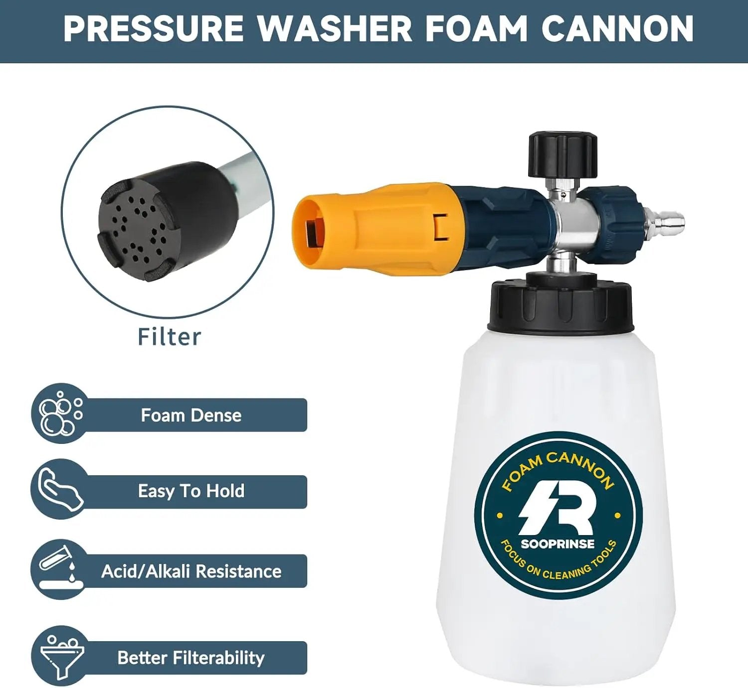 Sooprinse Foam Cannon with 1/4 Inch Quick Connector, Heavy Duty Car Foam Blaster Wide Neck Adjustable Snow Foam Lance for Pressure Washer, 5 Pressure Washer Nozzle Tips, 1 Liter by GreenHaven Gardens