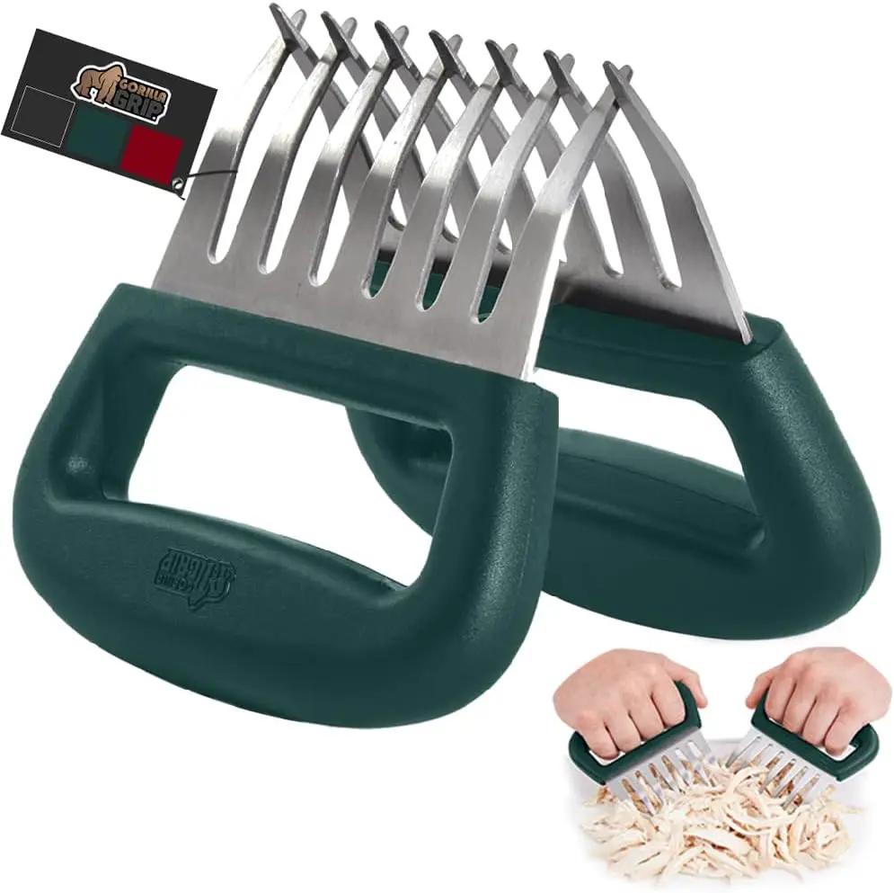 GORILLA GRIP BPA-Free Chicken Shredder Meat Claws, Sharp Stainless Steel Food Shredding Fork, Comfortable Handle, Easily Shred Pulled Pork, Taco Meats, Kitchen Smoker BBQ Tool, Dishwasher Safe, Hunter by GreenHaven Gardens