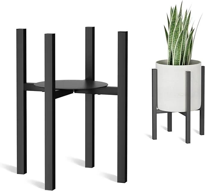 Adjustable Metal Plant Stand Indoor Outdoor - Fits 8 to 12 Inches Pots - Mid Century Modern Planter Stand Single Floor Flower Pot Holder Home Decor for Gardening Gifts by GreenHaven Gardens