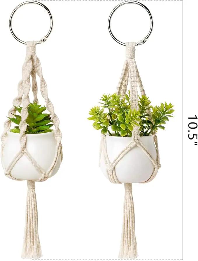 Dahey Mini Macrame Plant Car Accessories Rear View Mirrior Charm Cute Hanging Rearview Car Decor Boho Hanger with Artificial Succulent for Plant Lover, 2 Pcs, 10.5 inch, White by GreenHaven Gardens