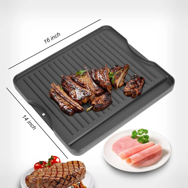 2-in-1 Reversible 14” x 16” Pre-Seasoned Cast Iron Cooking Griddle for Gas Stove/Charcoal/Electric/Propane/Gas Grill, Flat Griddle Top Plate for Camping Tailgating by GreenHaven Gardens