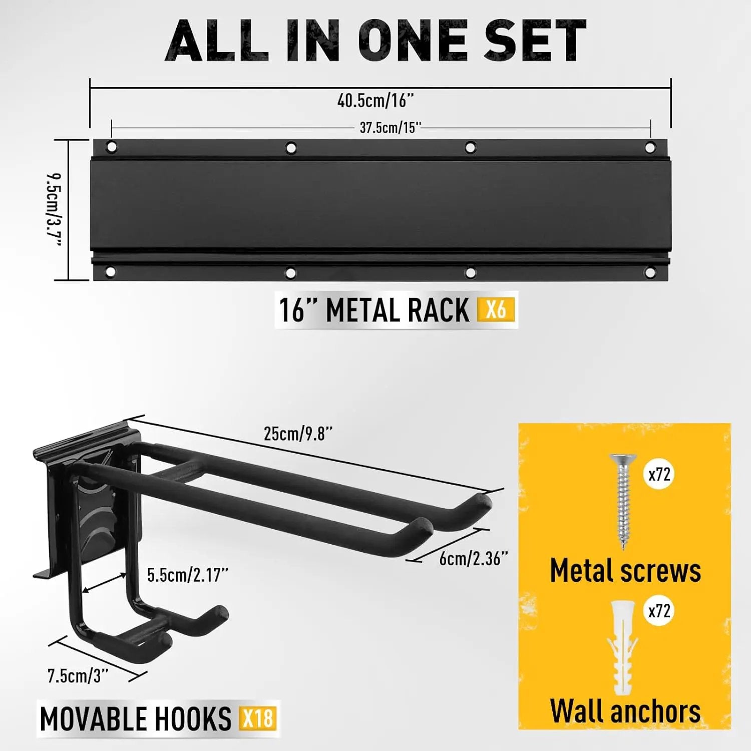 ELEAD 96 Inches Garage Storage, Garage Organization, Garden Tool Organizer Wall Mount, 18 Adjustable Heavy Duty Metal Hooks, Holds Up to 1460 lbs, Yard Tool Organizer for Garden, Yard, and Shed by GreenHaven Gardens