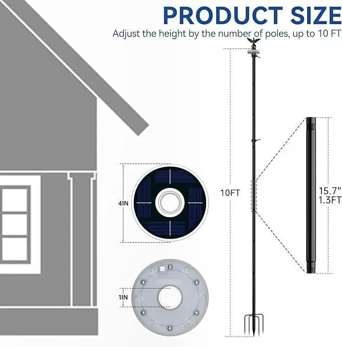ZMTECH 10 FT Flag Pole Kit in Ground with 5 Pronges Base & Solar Light, Heavy Duty Flag Pole Holder with Metal Eagle Topper for Outside House Yard Garden Decor Residential Commerical(1 Pack,no Flag) by GreenHaven Gardens