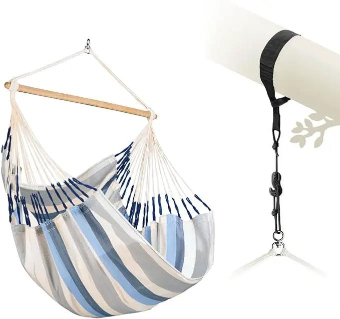 LA SIESTA® - Large Comfort Domingo Hammock Swing Chair - Weather & Tear Resistant Hanging Hammock Chair - Indoor Outdoor Hammock Chair Swing - Patio Porch Bedroom Hanging Chair - Max 285 Lbs, Sea Salt by GreenHaven Gardens