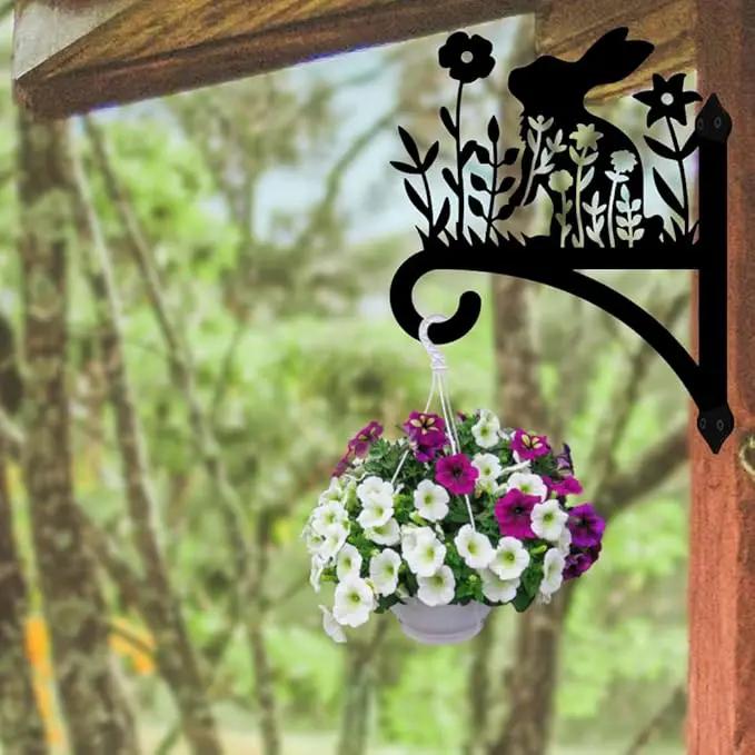 Peacoblue Iron Plant Hangers Hooks for Outdoor Indoor Hanging Plants Flower Fern Pots, Lantern, Bird Feeder, Wind Chimes, 12”x14” Weather Resistant Metal Wall Holder for Porch Garden Farmhouse(Rabbit) by GreenHaven Gardens