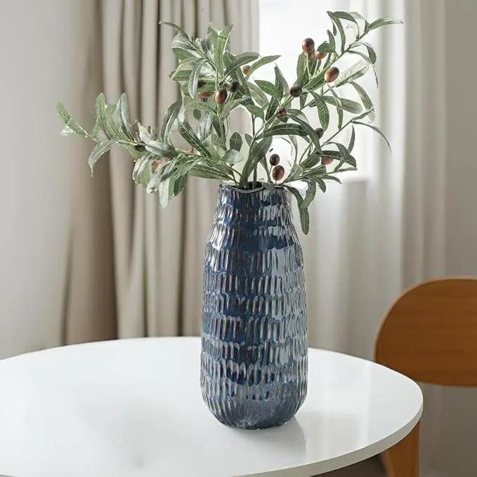 Blue Ceramic Vase for Home Decor, 12.6 Inch Tall Flower Vase with Modern Textured Finish,Decorative Floor Vase for Pampas Grass, Entryway, Living Room, Dining Table, Farmhouse or Office by GreenHaven Gardens