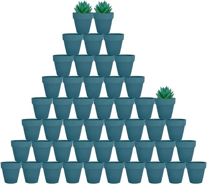 vensovo 48 Pcs 2" Tiny Terracotta & Terra Cotta Pots with Drainage - Steel Blue Small Mini Clay Ceramic Pottery Planter Ideal for Indoor/Outdoor Plants, Crafts, Wedding Favors by GreenHaven Gardens