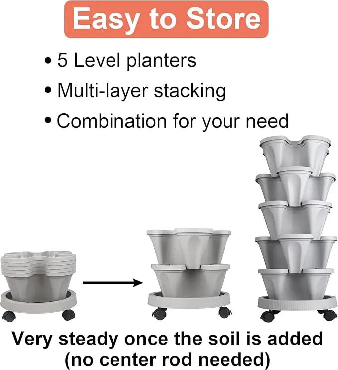 DUNCHATY Stackable Planter, Vertical Garden Planter with Wheels and Garden Tools, Strawberry Planter Indoor/Outdoor 5 Tier Herb Planter Pots for Growing Vegetables and Succulents,Gray by GreenHaven Gardens