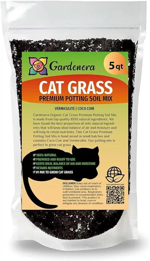 Premium Cat Grass Potting Mix by Gardenera - Enhance Your Cat's Digestive Health Naturally - 5 QUARTS by GreenHaven Gardens