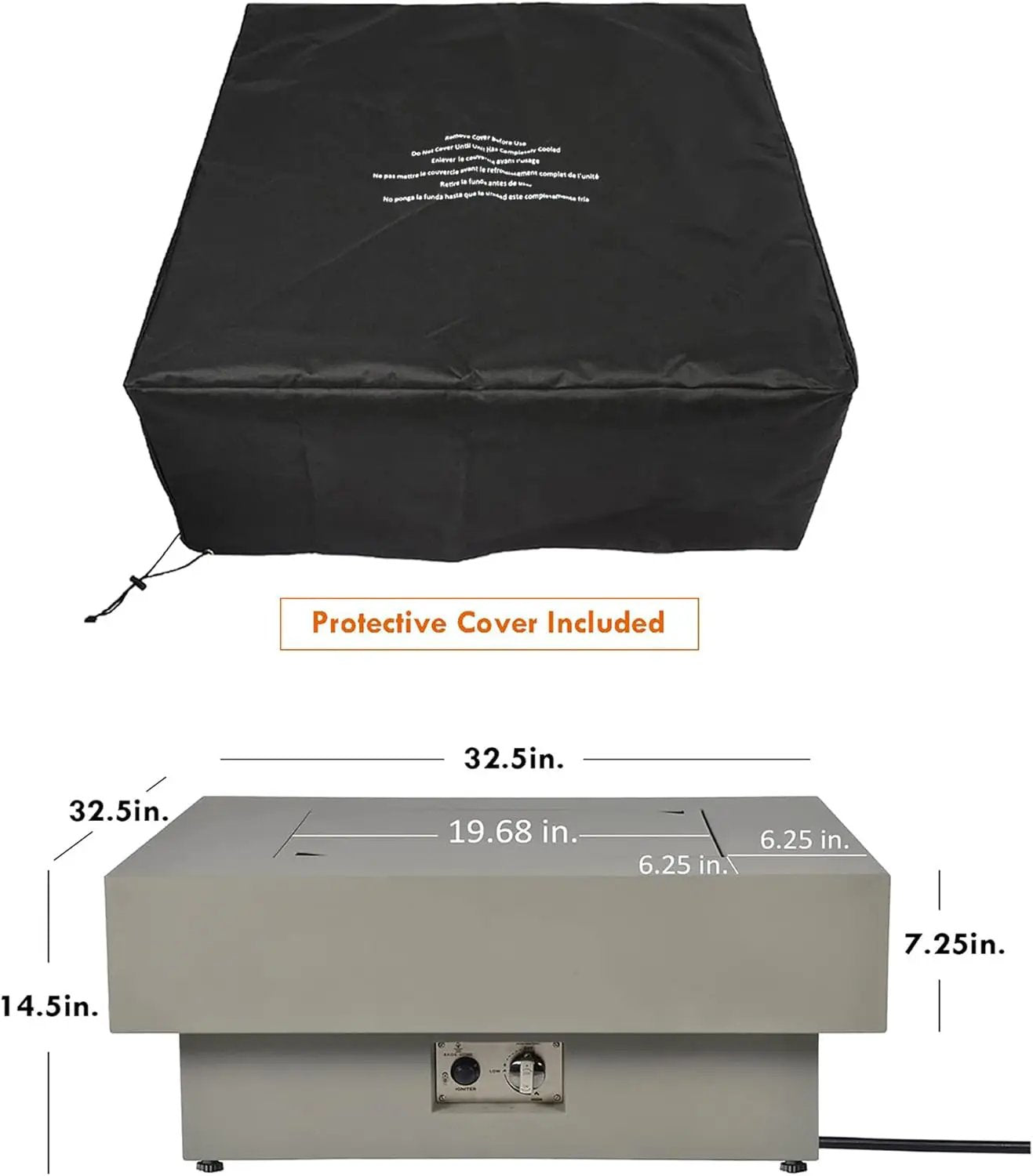 32.5-inch Outdoor Gas Fire Pit with 20lb Propane Tank Cover Table, 50,000BTU Propane Gas Fire Pits for Outside Patio w/Square Burner Lid, Glass Rocks, Pre-Attached 10ft External Gas Hose by GreenHaven Gardens