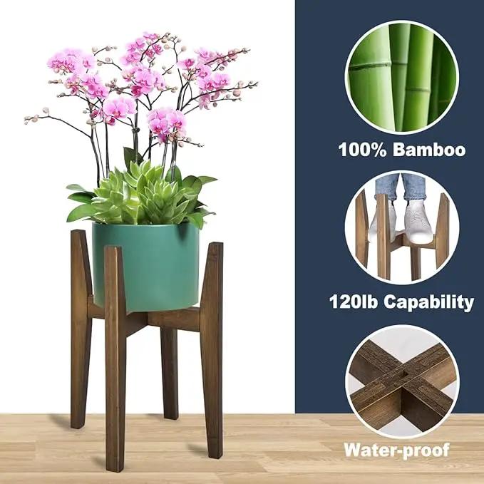 OERGKE 2 PACK Adjustable Plant Stand Indoor, Bamboo Mid Century Modern Plants Stands, Corner Flower Holder for Living Room, Fits 8 to 12 Inches Pots, (Pot & Plant Not Included)(Walnut) by GreenHaven Gardens